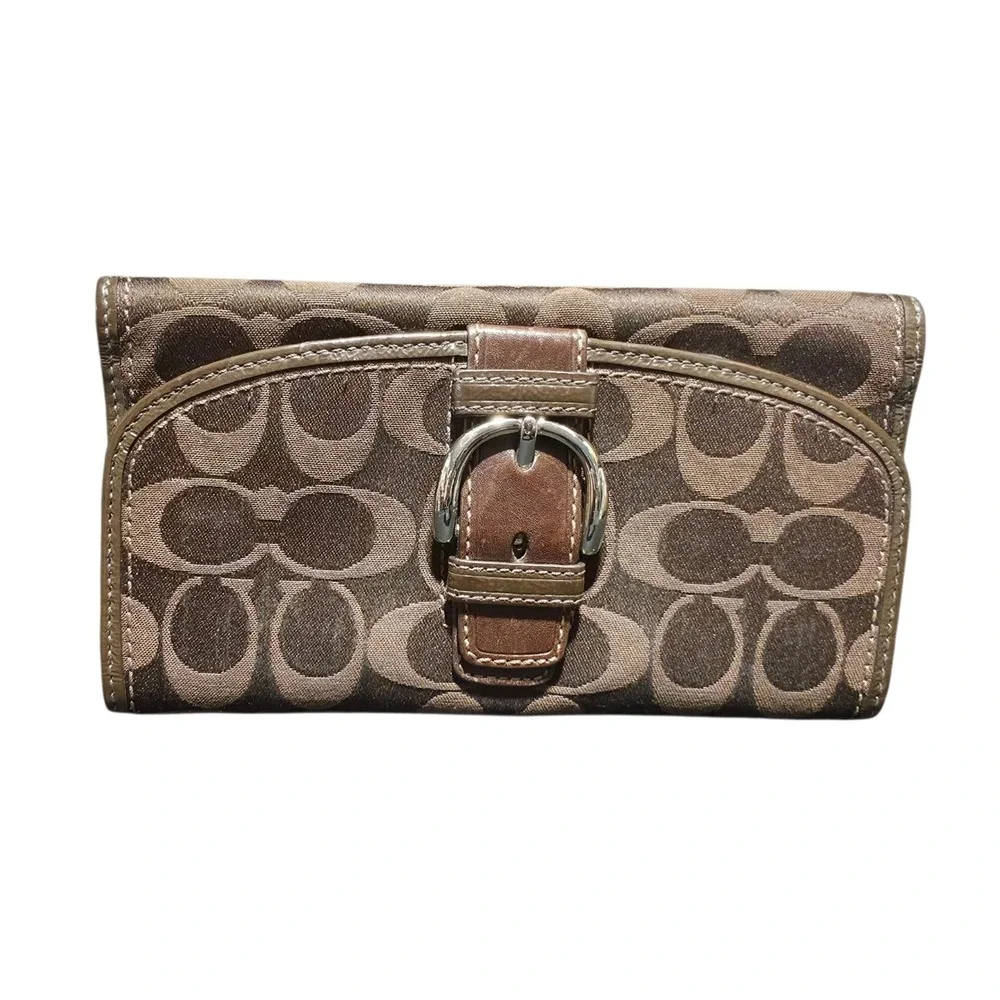 VTG Coach Soho Signature Canvas Brown Pink Tri-Fold Wallet